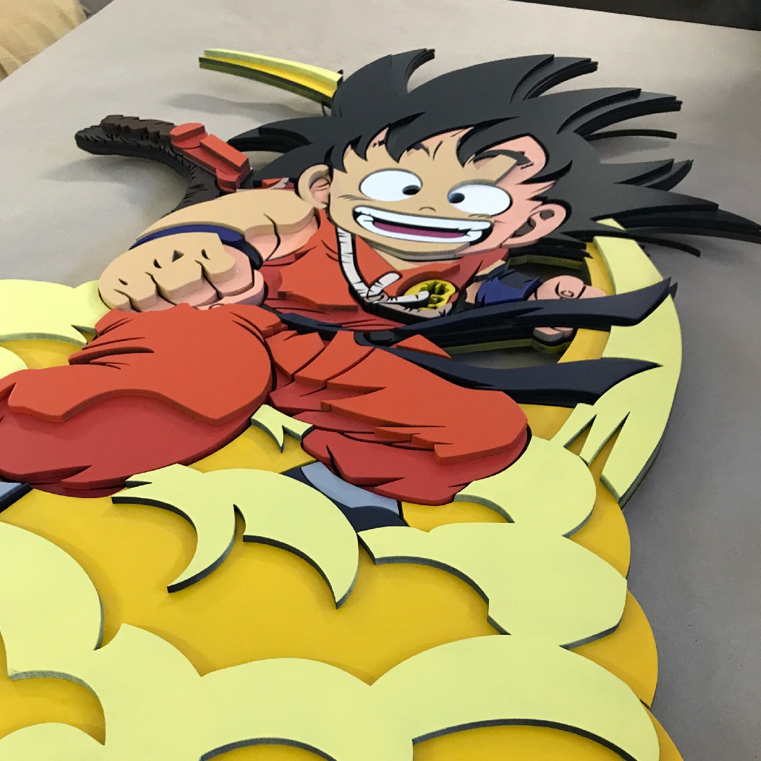 Cuadro 3D Goku en Nube Kinton - Decorte Studio